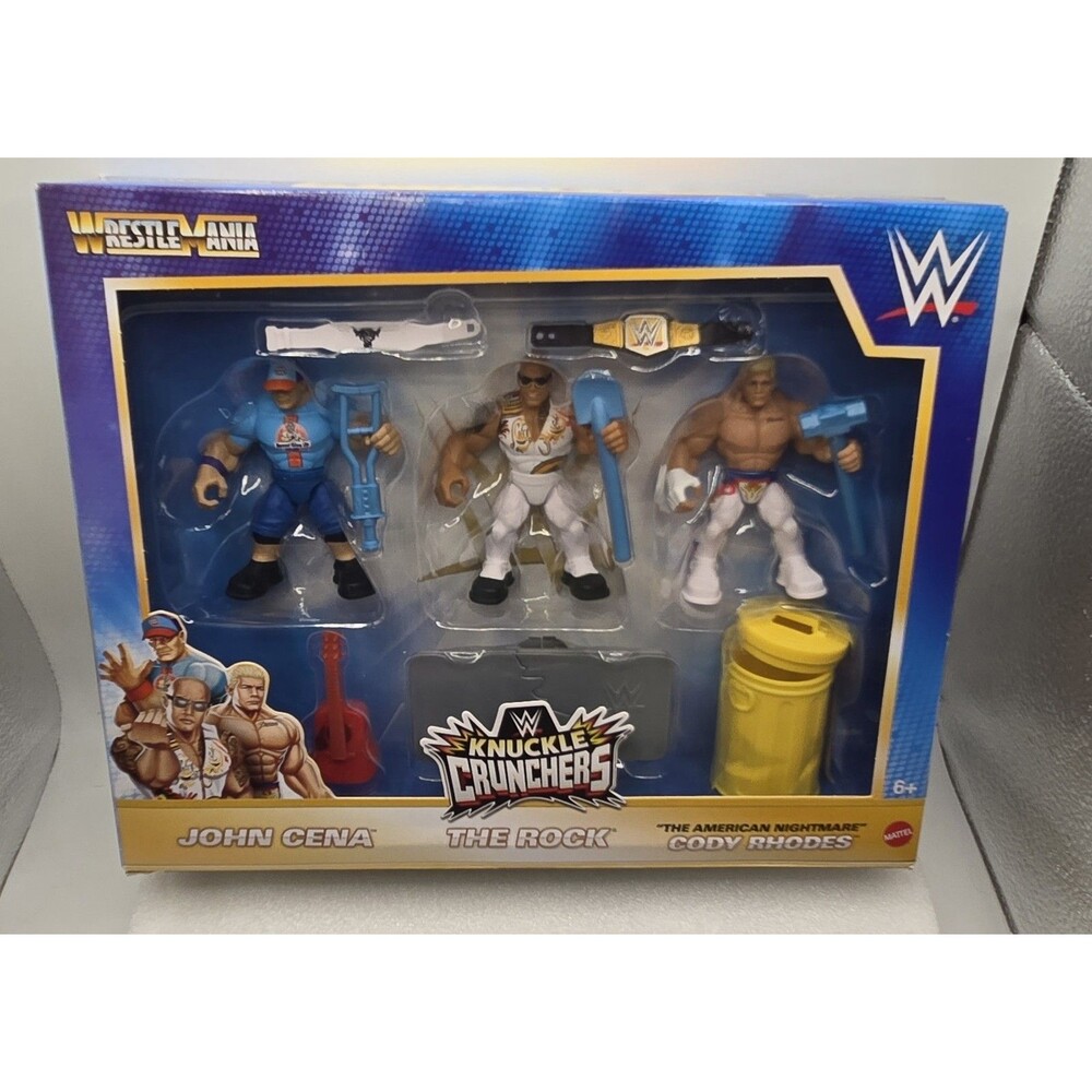 WWE Knuckle Crunchers John Cena The Rock Cody Rhodes Action Figure 3-pack New